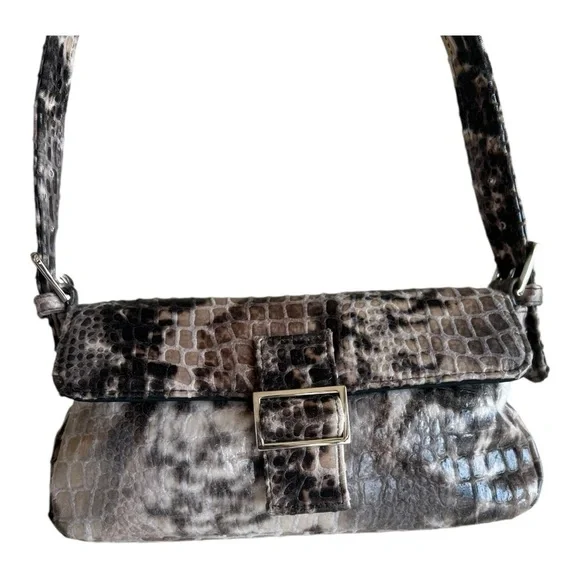 Giannini Brown Black Snake Skin Small Shoulder Bag With Magnetic Snap Closure - Picture 7 of 9